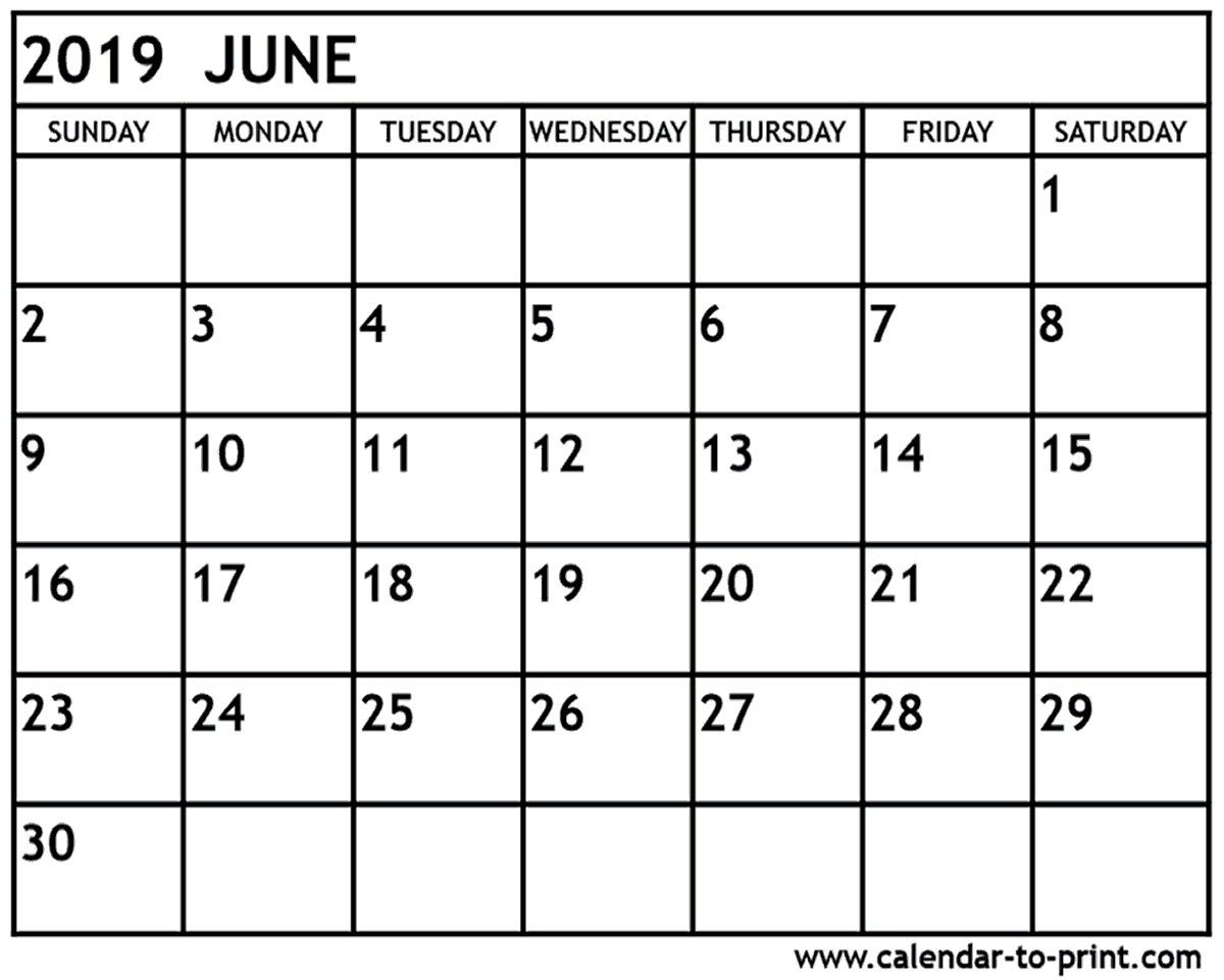 June 2019 Calendar Printable