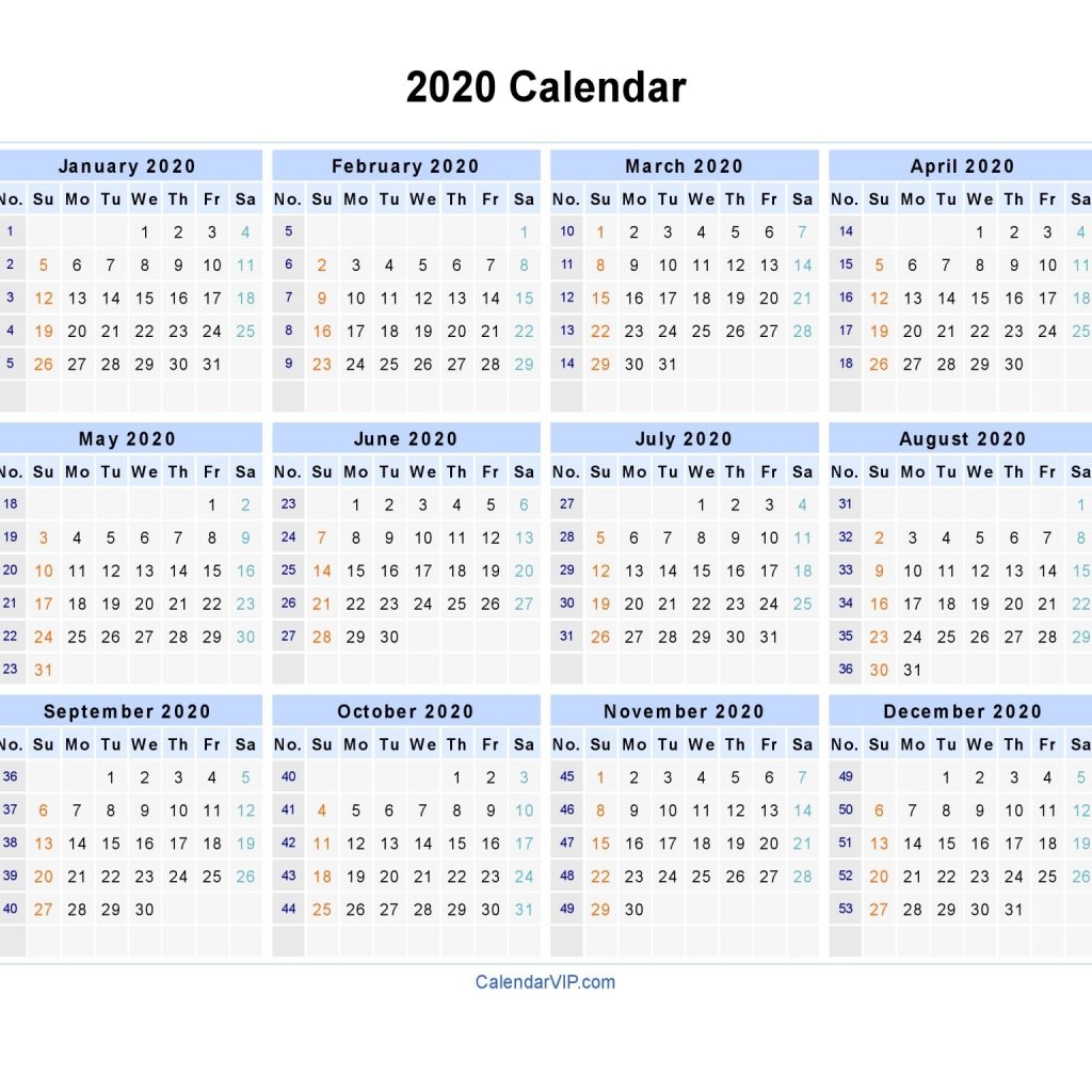 Microsoft Word Printable Calendar 2020 2020 Calendar Blank Printable