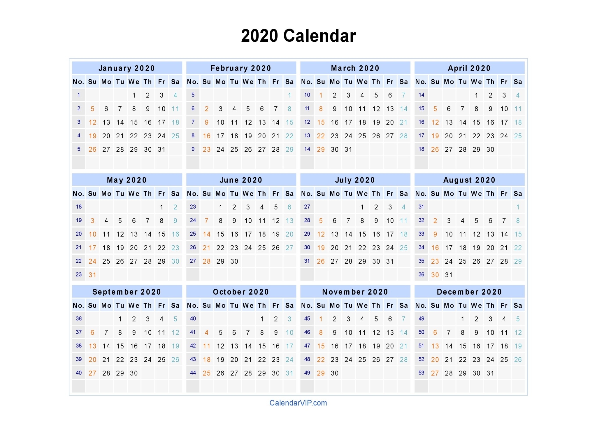 Microsoft Word Printable Calendar 2020 2020 Calendar Blank Printable 