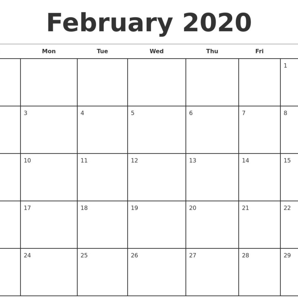 Monthly Printable Calendars 2020 February 2020 Monthly Calendar