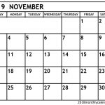 Nov 2019 Calendar Blank Editable Free November 2019 Calendar