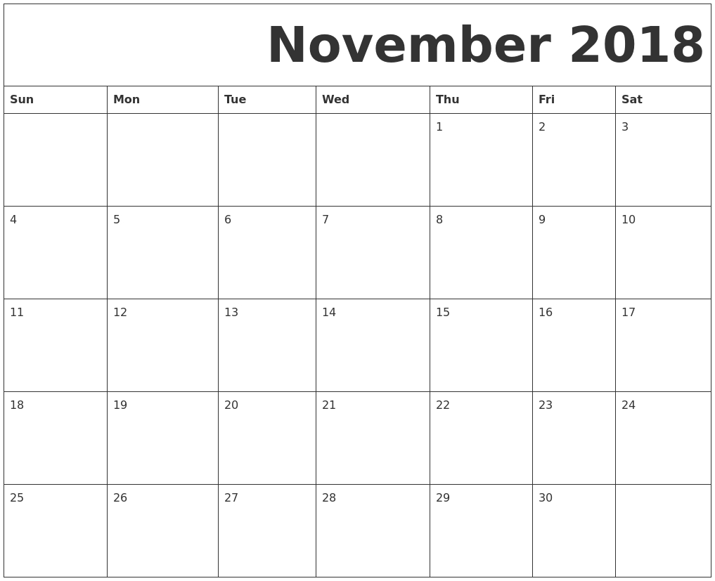 November 2018 Free Printable Calendar 