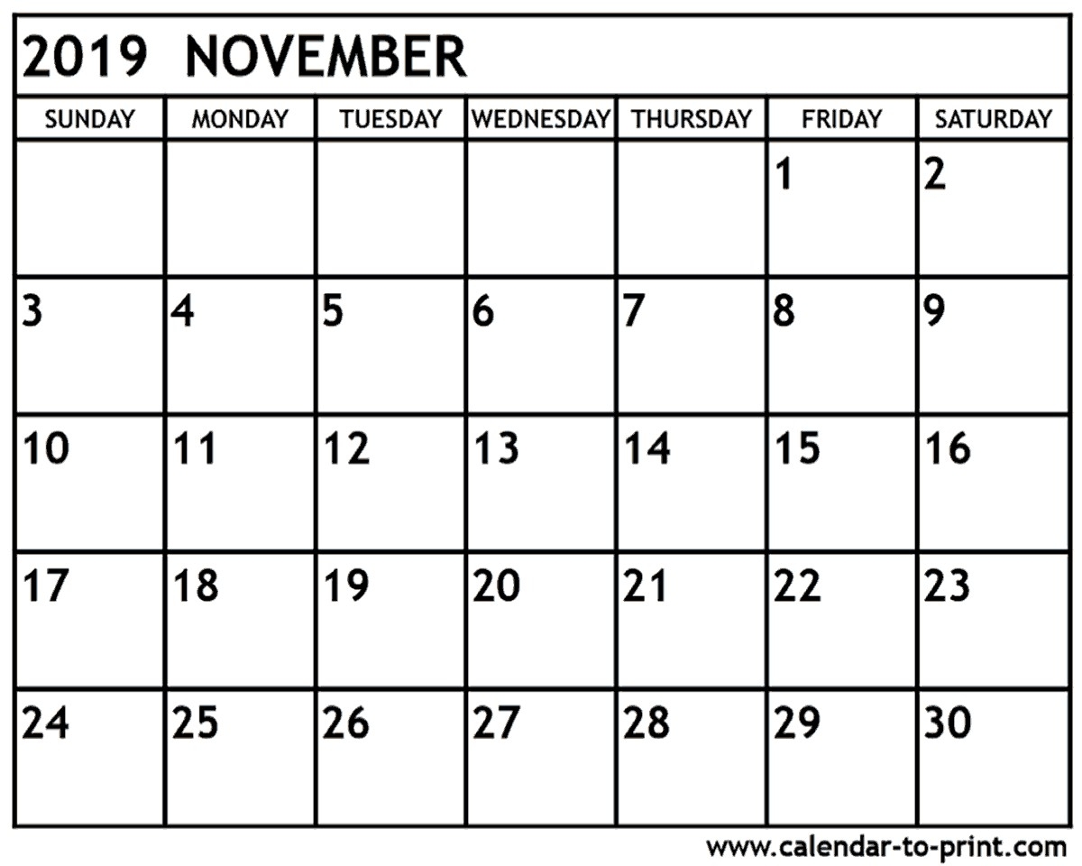 November 2019 Calendar Printable With Holidays November 2019 