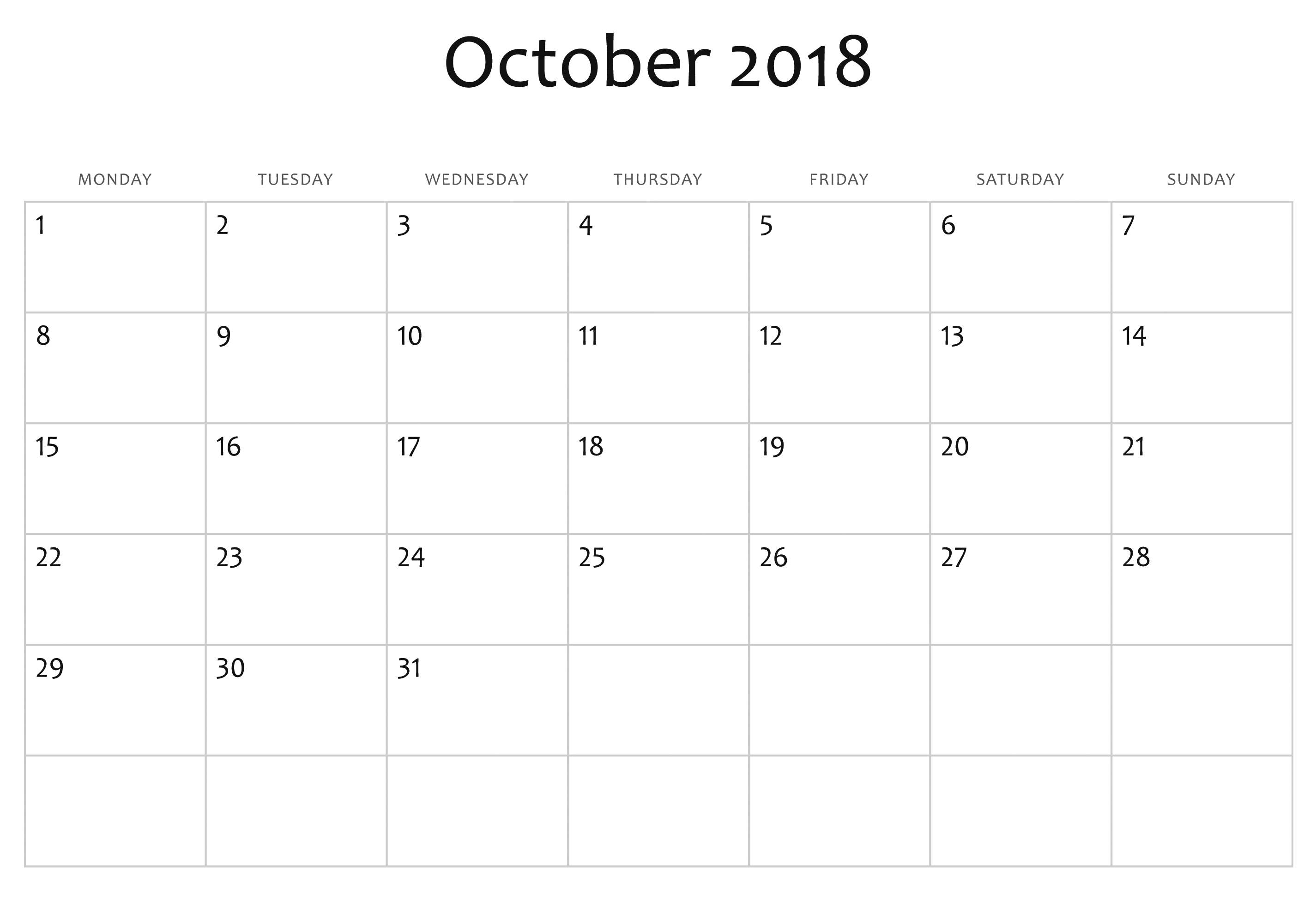 October 2018 Calendar Editable Full October 2018 Calendar