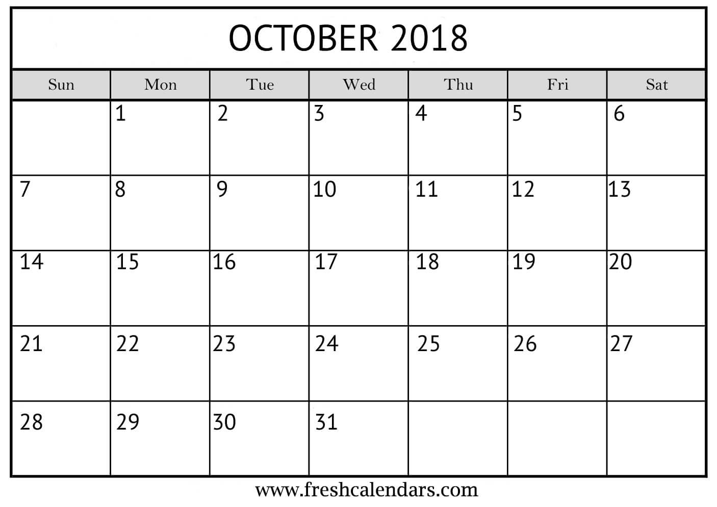 October 2018 Printable Calendars Fresh Calendars