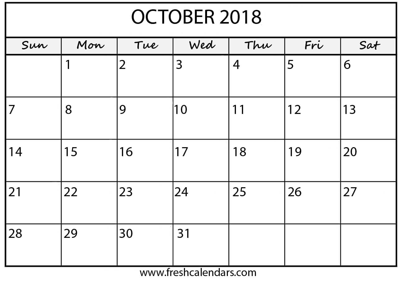 October 2018 Printable Calendars Fresh Calendars