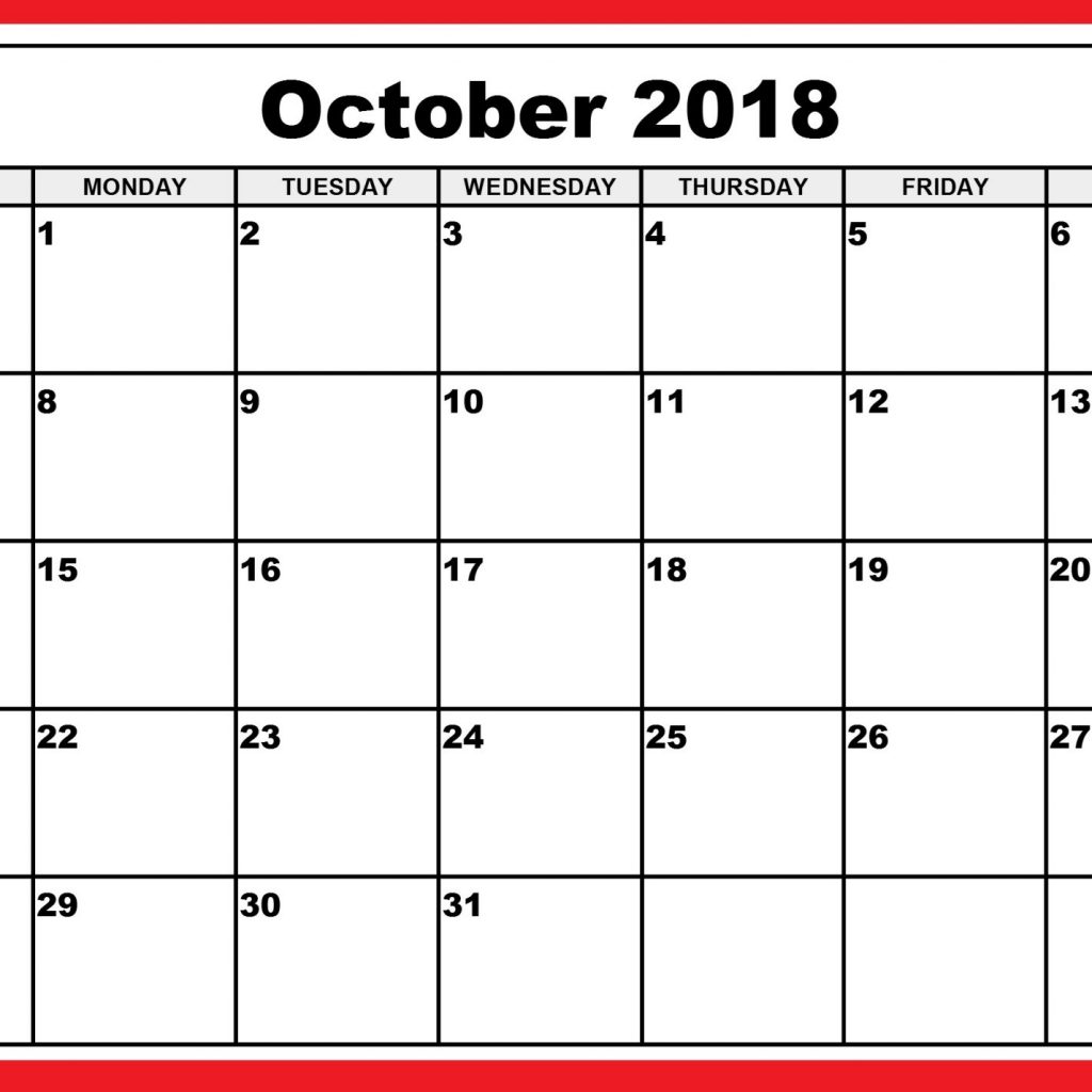 October Calendar 2018 Printable Notes And To Do List Free