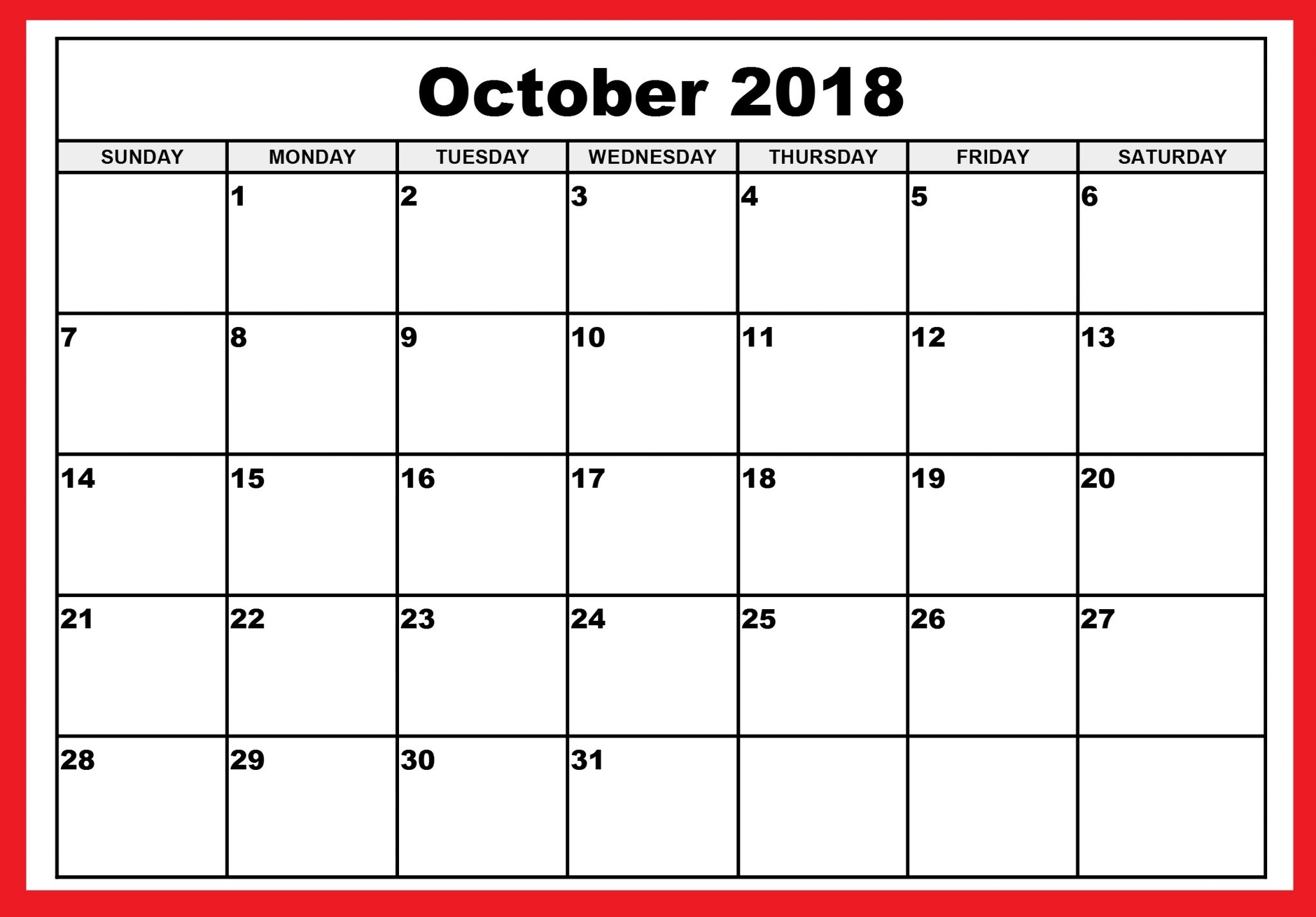 October Calendar 2018 Printable Notes And To Do List Free 