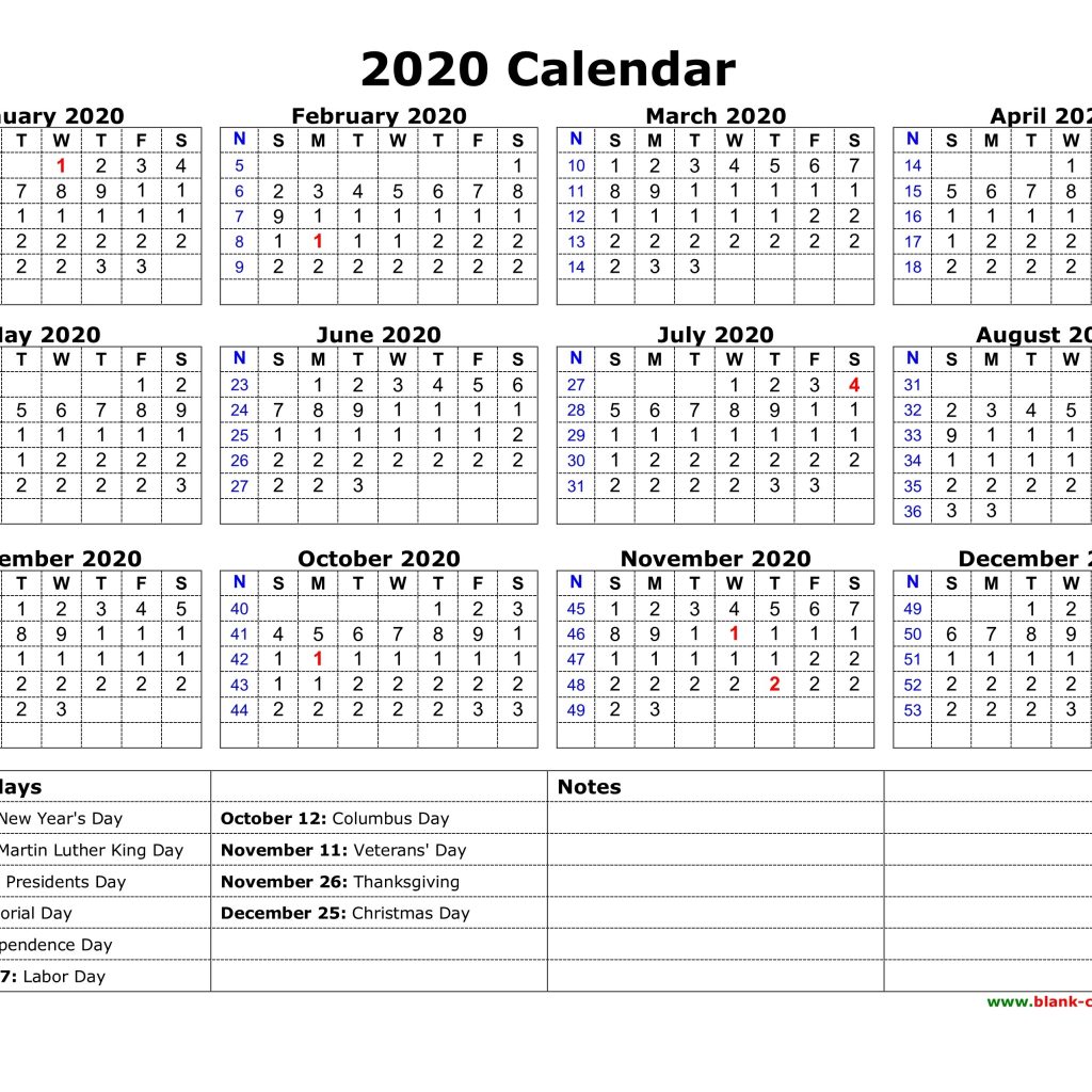 Printable 2020 Monthly Calendar With Us Holidays Free Download