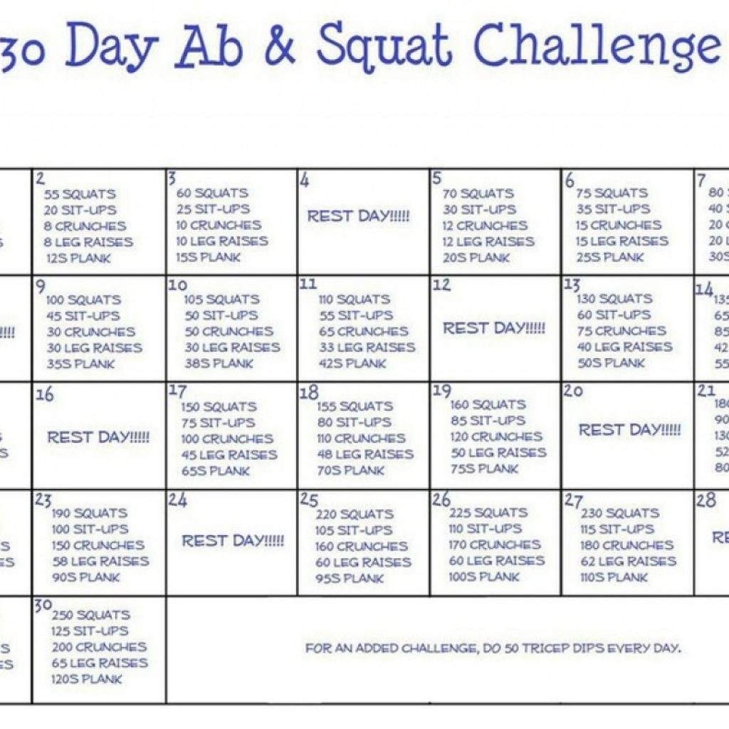 Printable 30 Day Ab Challenge Calendar 30 Day Squat Challenge