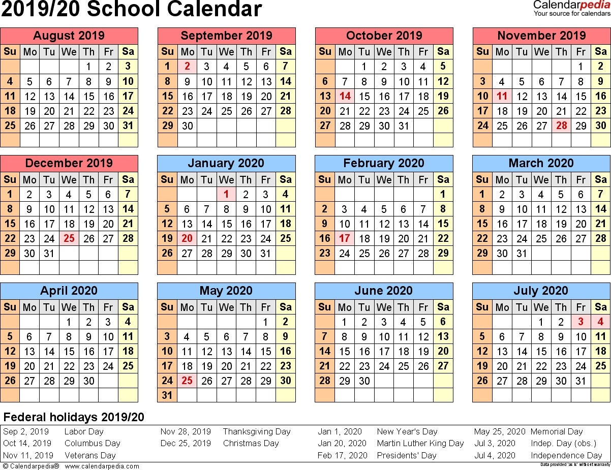 Printable Academic Calendar 2020 18 School Calendars 2019 2020 As 