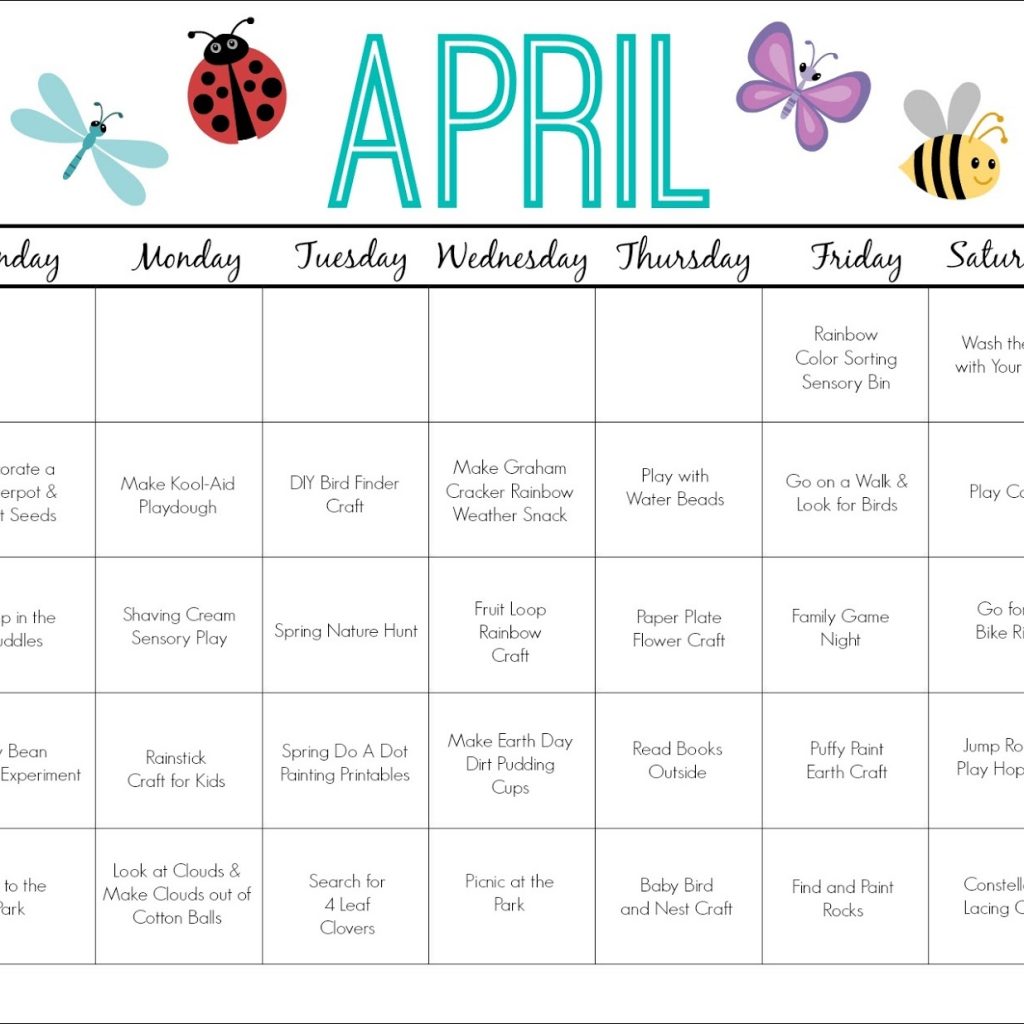 Printable Activity Calendar For Kids Free Printable From The