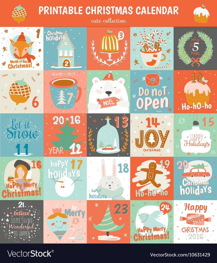 Printable Advent Calendar In Royalty Free Vector Image