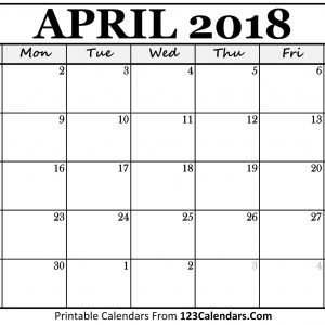 Printable April 2018 Calendar Templates 123calendars