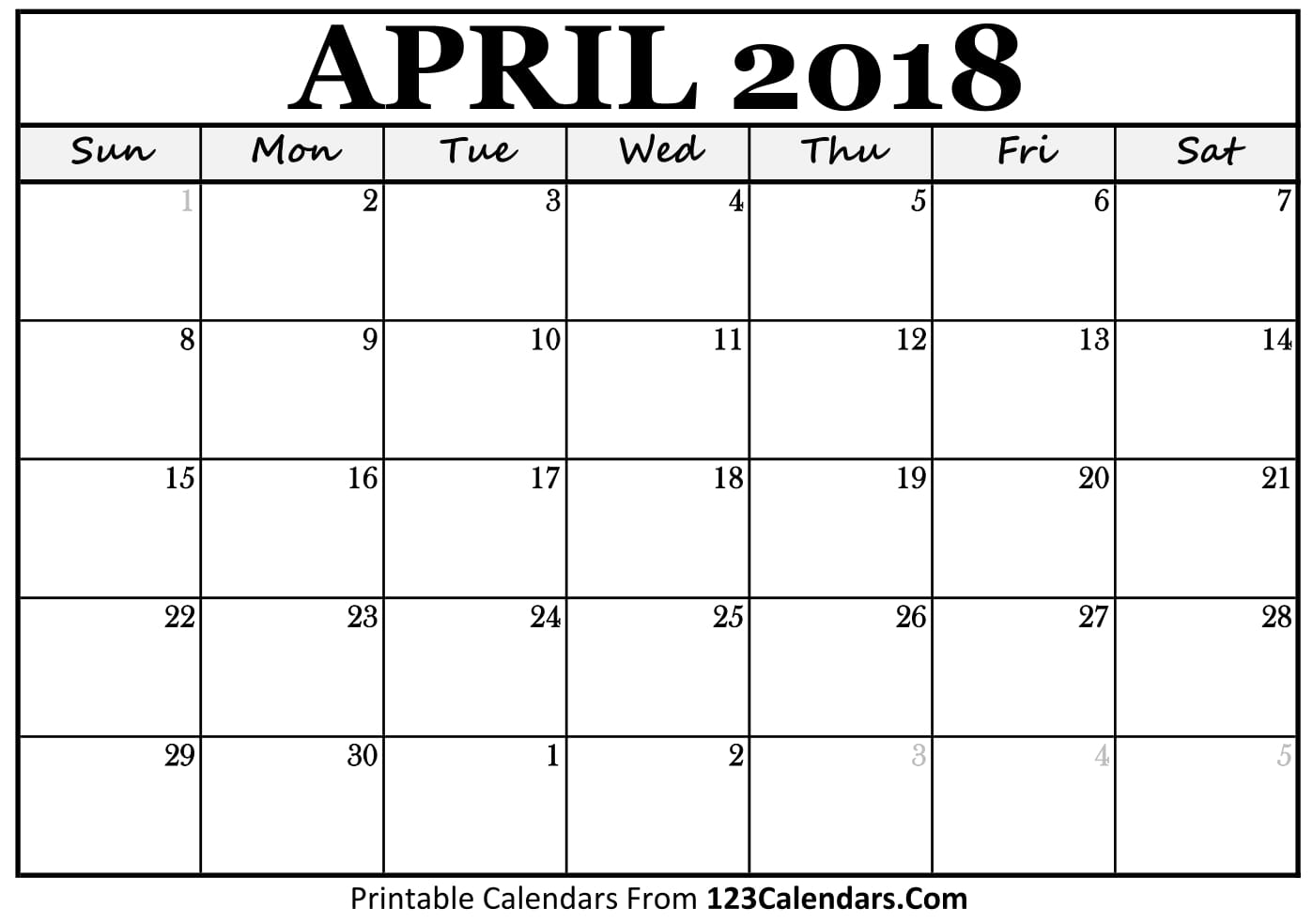 Printable April 2018 Calendar Templates 123calendars 