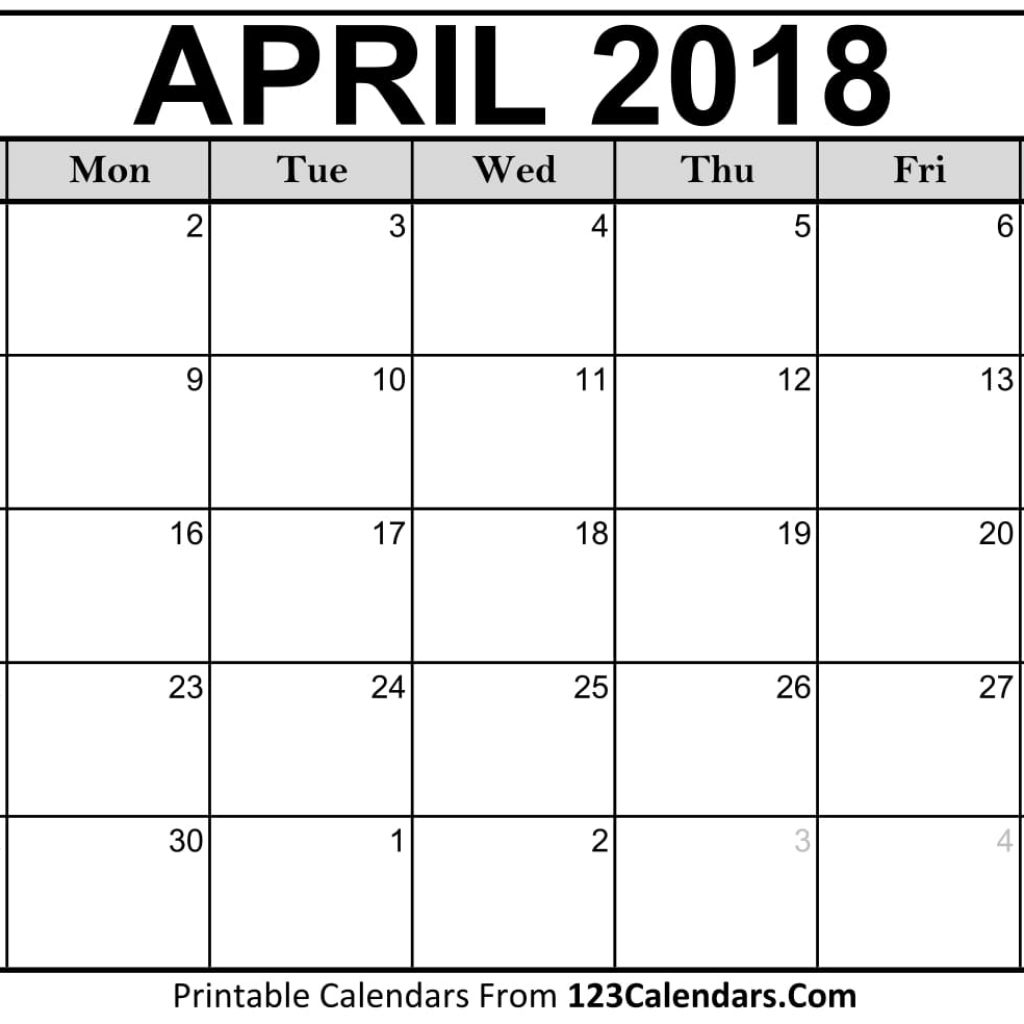 Printable April 2018 Calendar Templates 123calendars