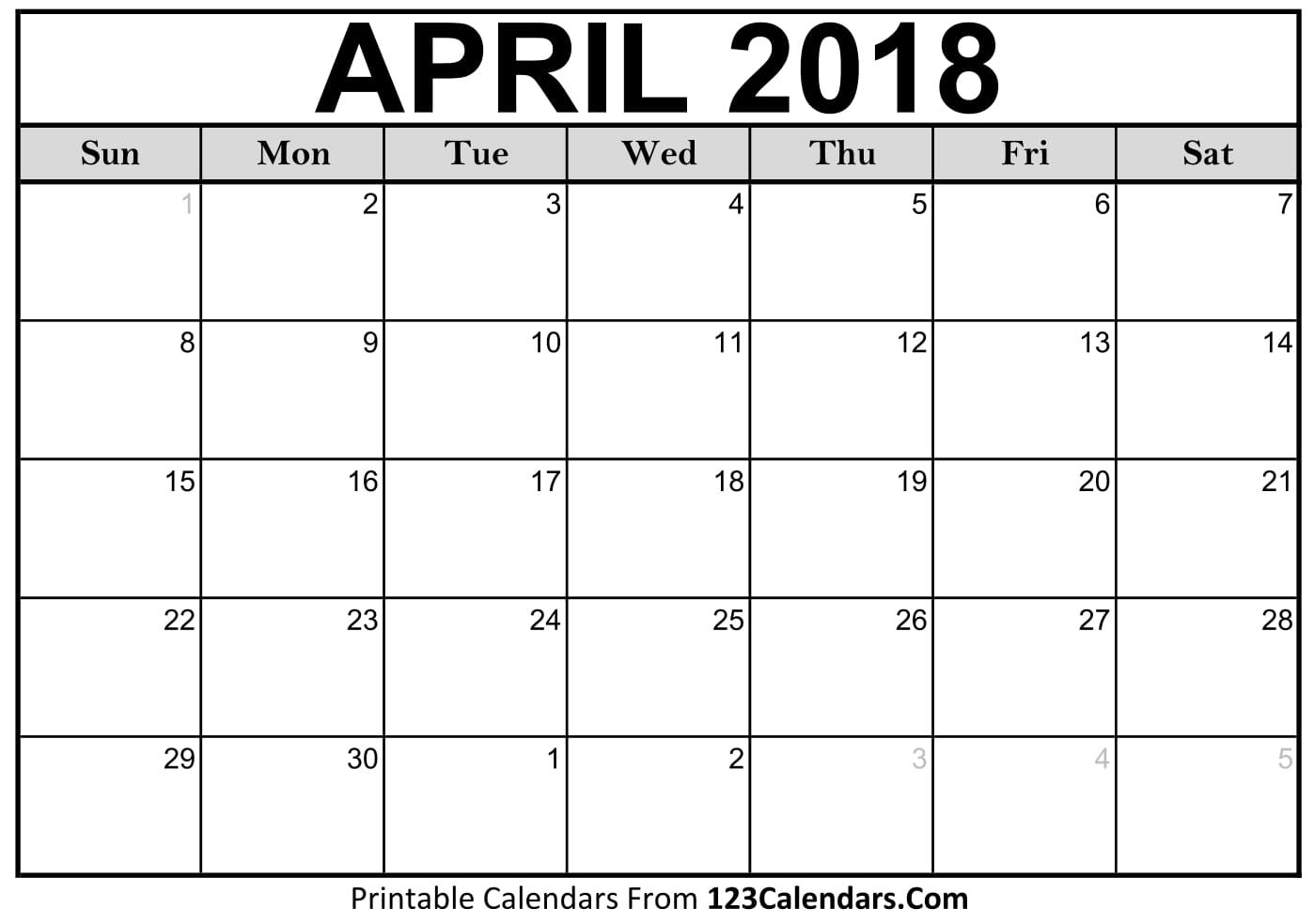 Printable April 2018 Calendar Templates 123calendars 