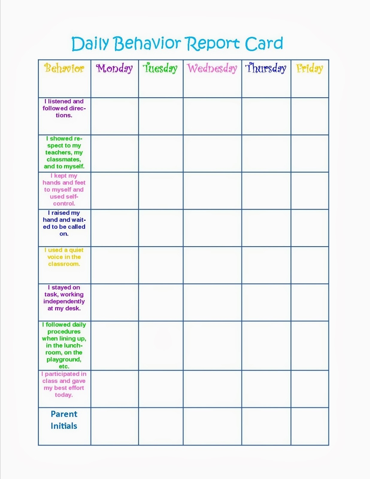 Printable Behavior Calendar Behavior Charts Printable For Kids 