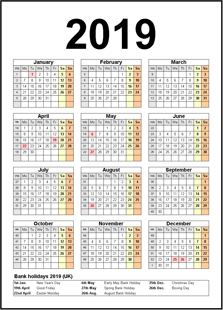 Printable Calendar 2019 United States Holidays Monthly Calendar 