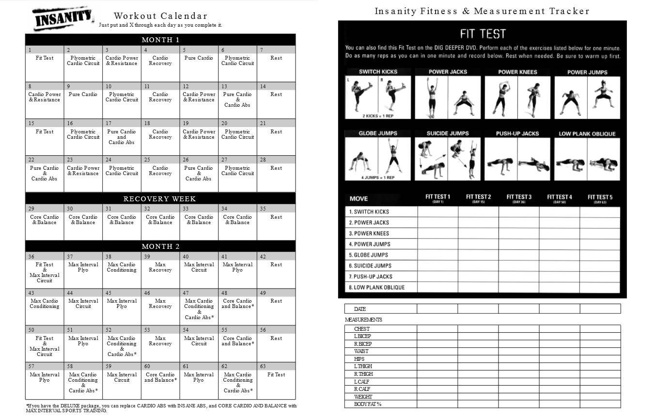 Printable Insanity Workout Calendar Pdf Free Fitness Pinterest 