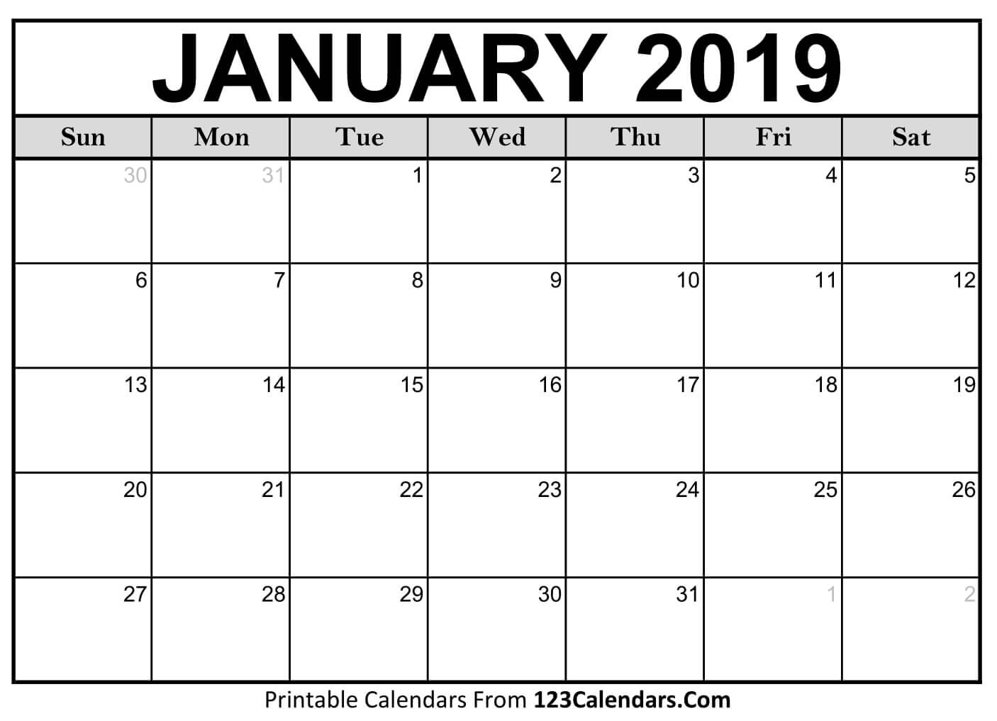 Printable January 2019 Calendar Templates 123calendars