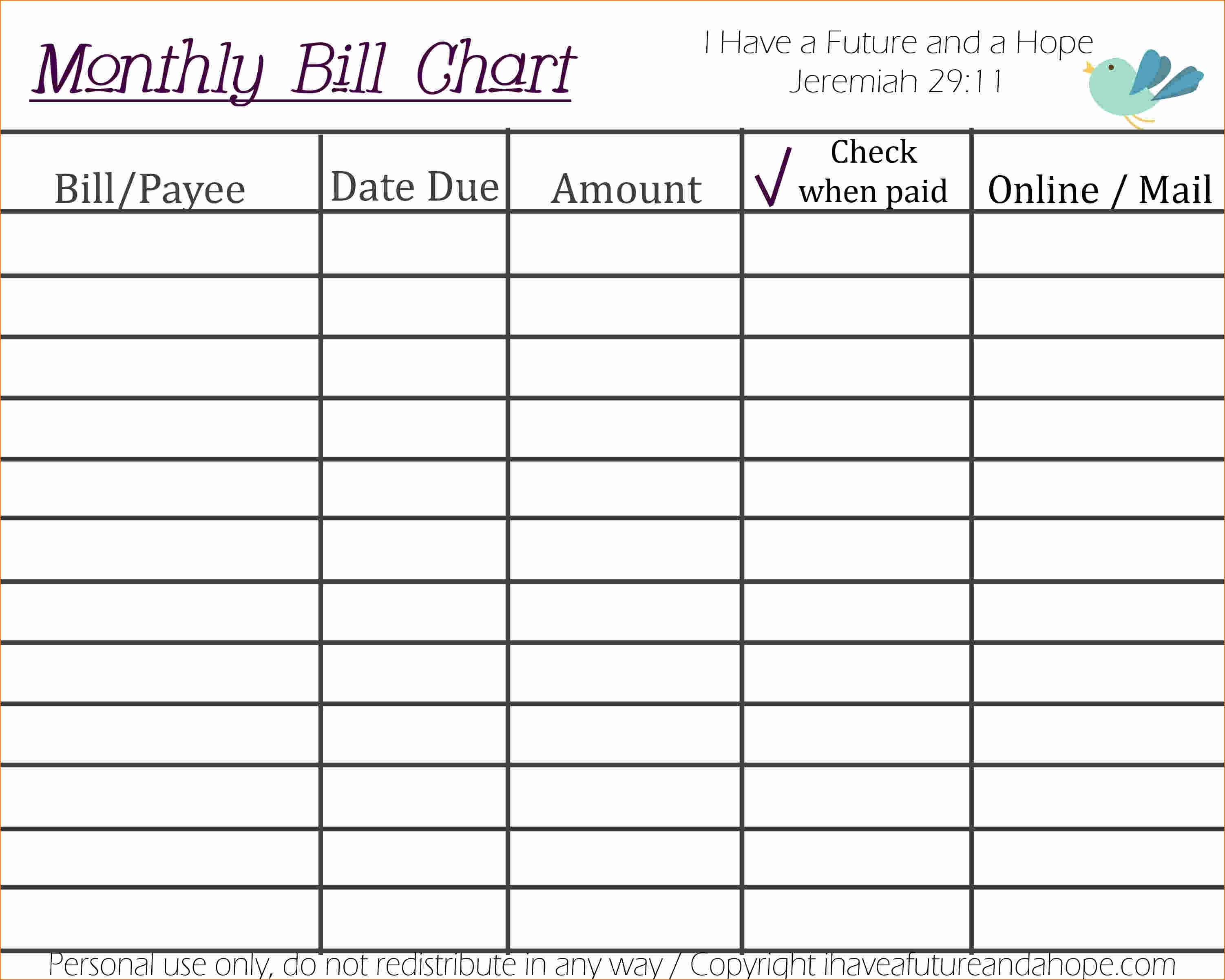 Printable Monthly Bill Organizer Template Printable Online Calendar