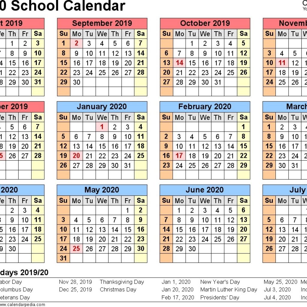 Printable School Year Calendar 2019 20 School Calendars 2019 2020 As