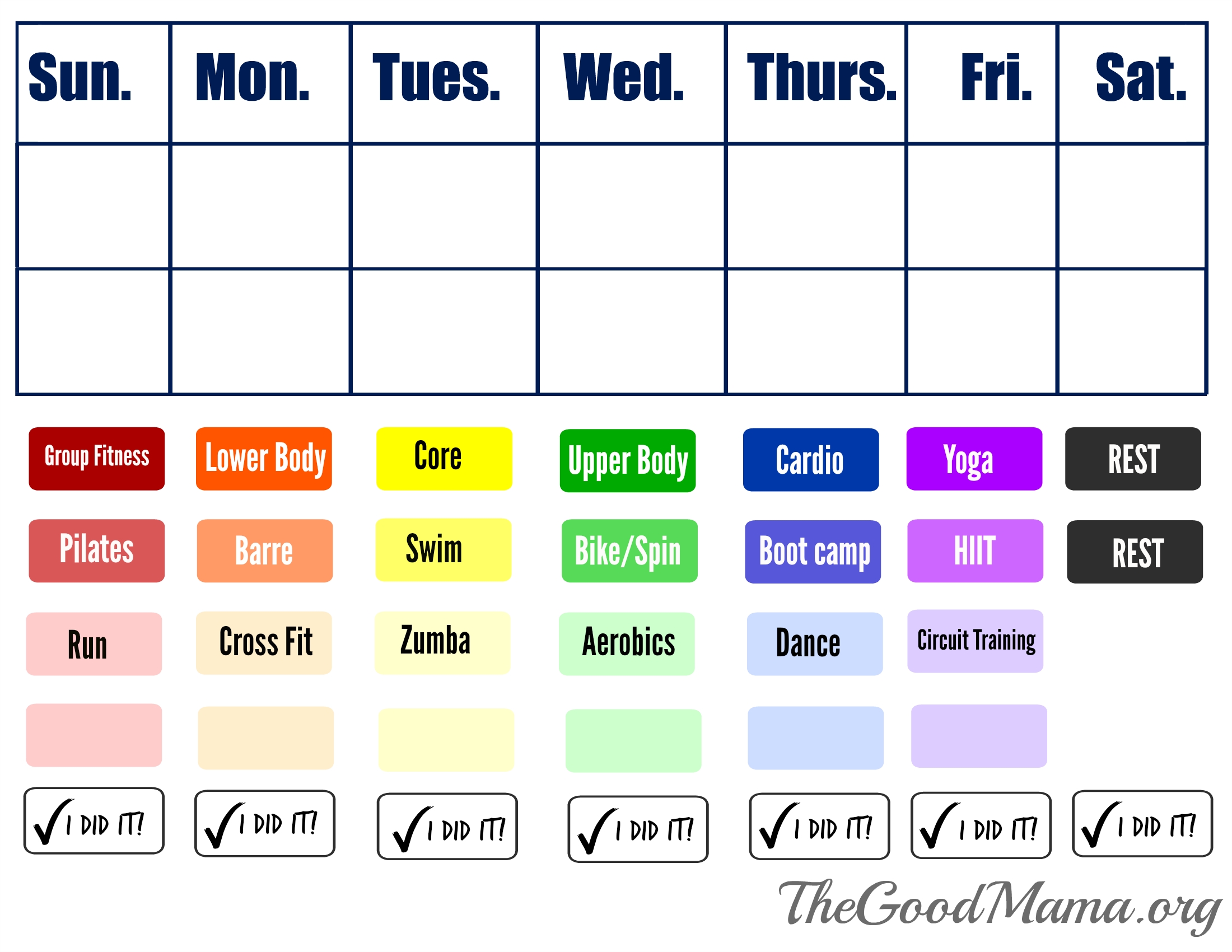 Simple Printable Workout Calendar For Active Moms The Good Mama 