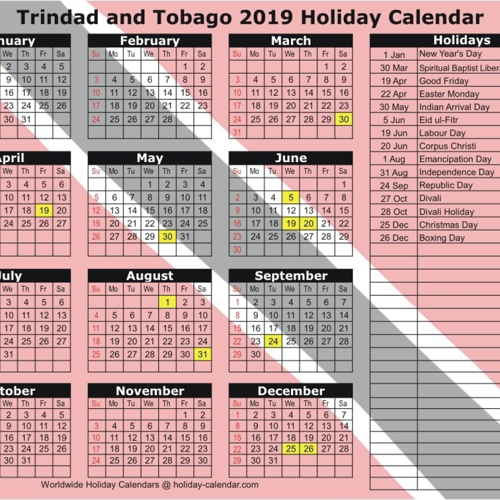 Trinidad And Tobago 2019 2020 Holiday Calendar