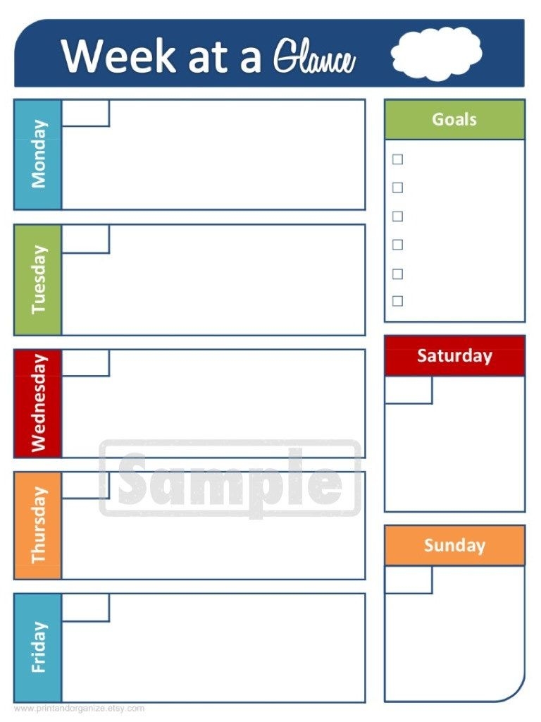 Week At A Glance Calendar Printable Organizing Planner 350 Via 