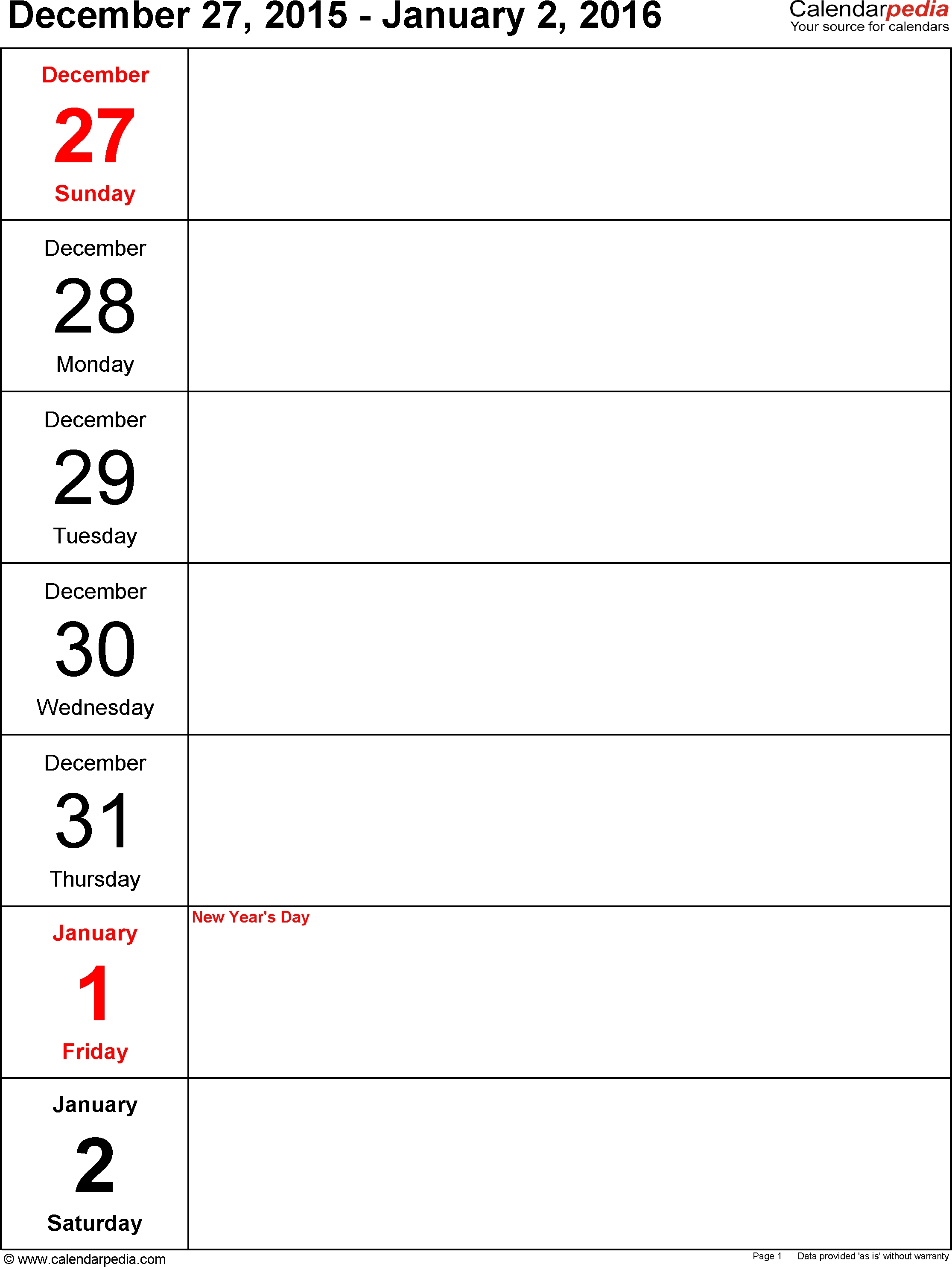 Weekly Calendar 2016 For Word 12 Free Printable Templates