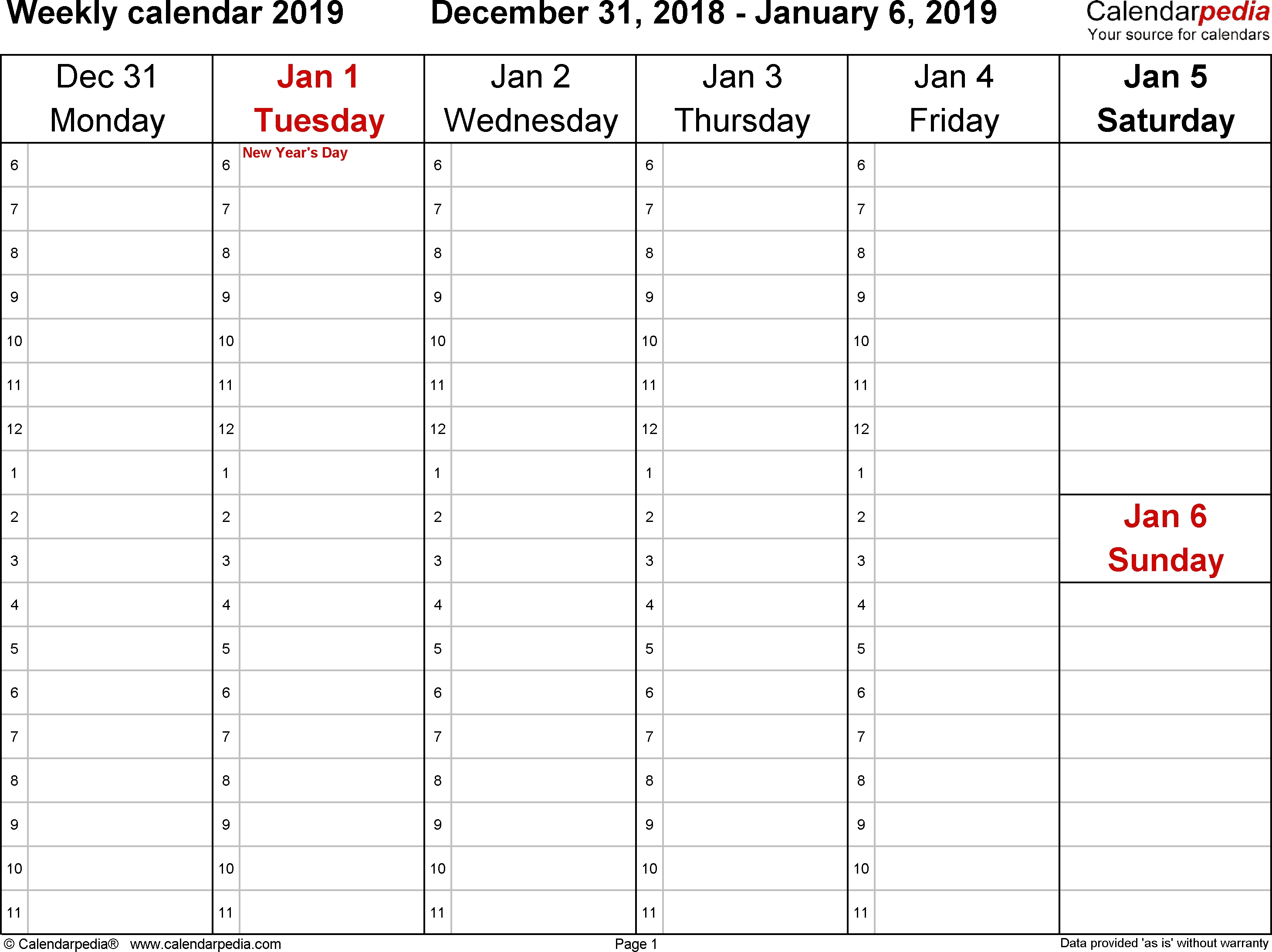 Weekly Calendar 2019 For Word 12 Free Printable Templates