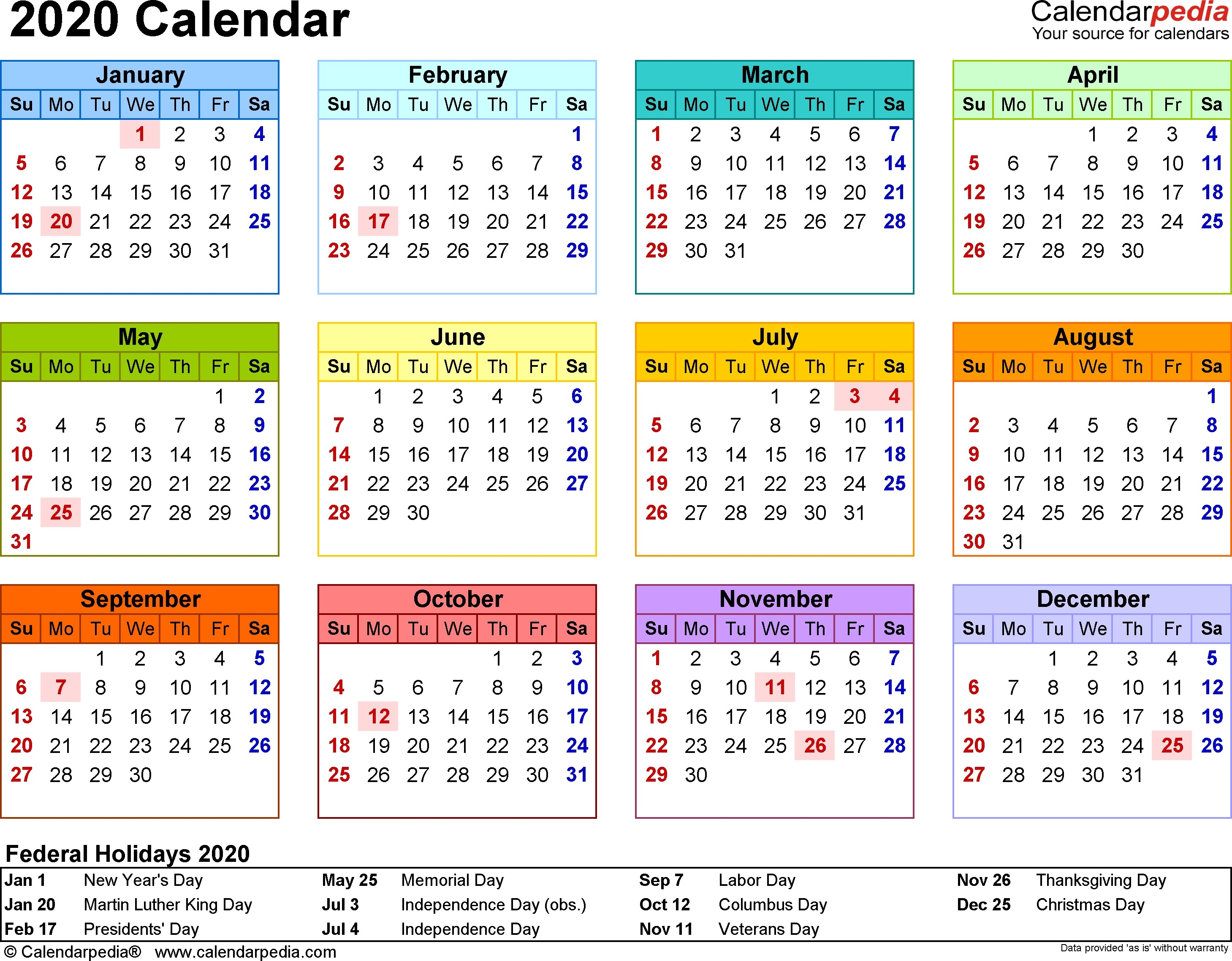 Year At A Glance Calendar 2020 Printable 2020 Calendar Pdf 17 Free 