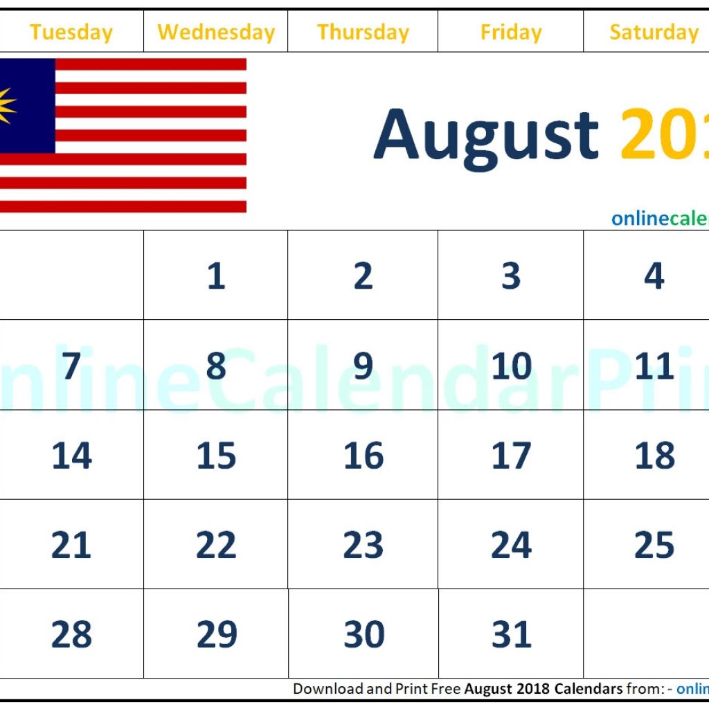 August 2018 Calendar Malaysia