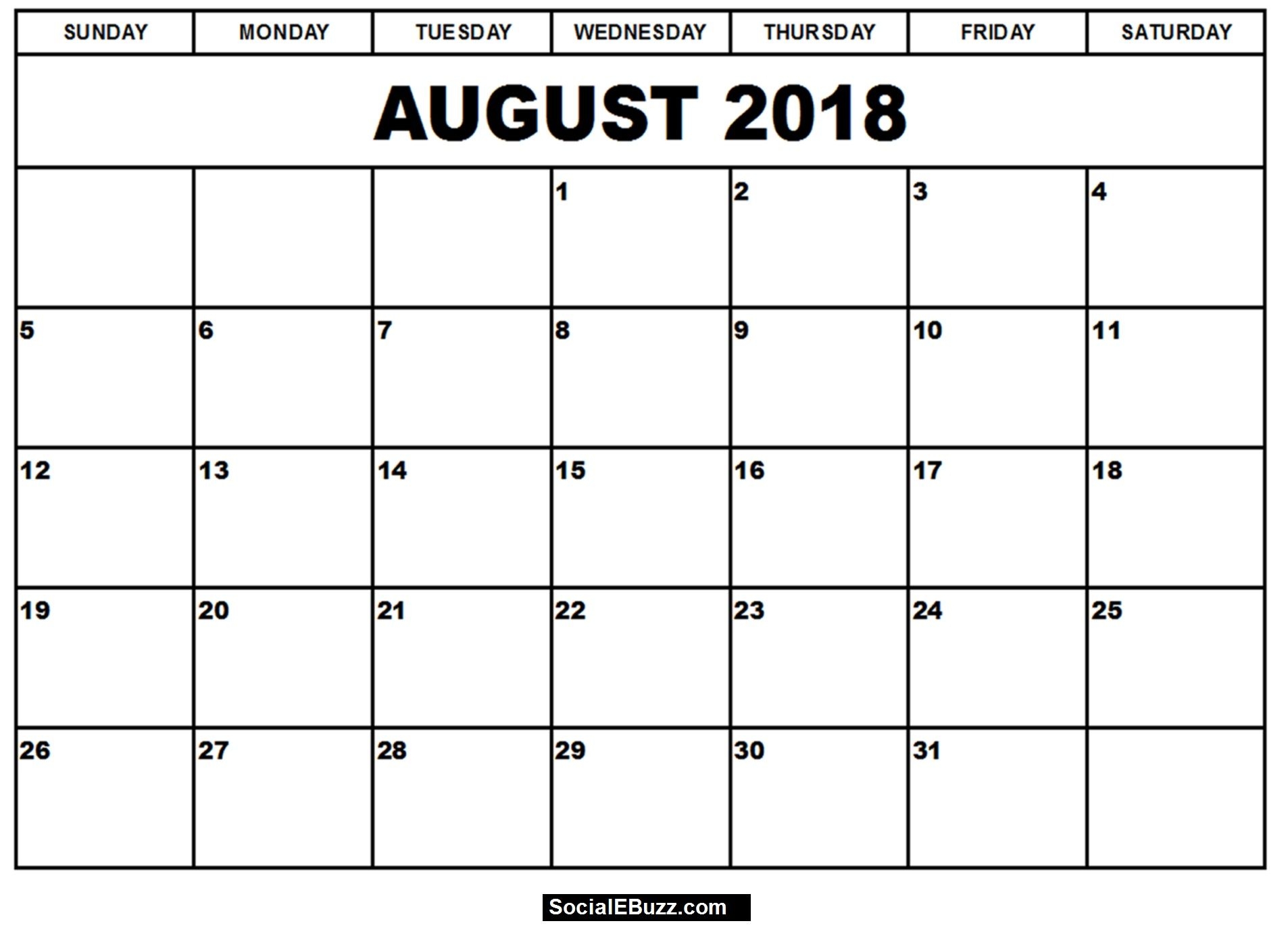 Blank August 2018 Calendar August 2018 Printable Calendar Calendar 