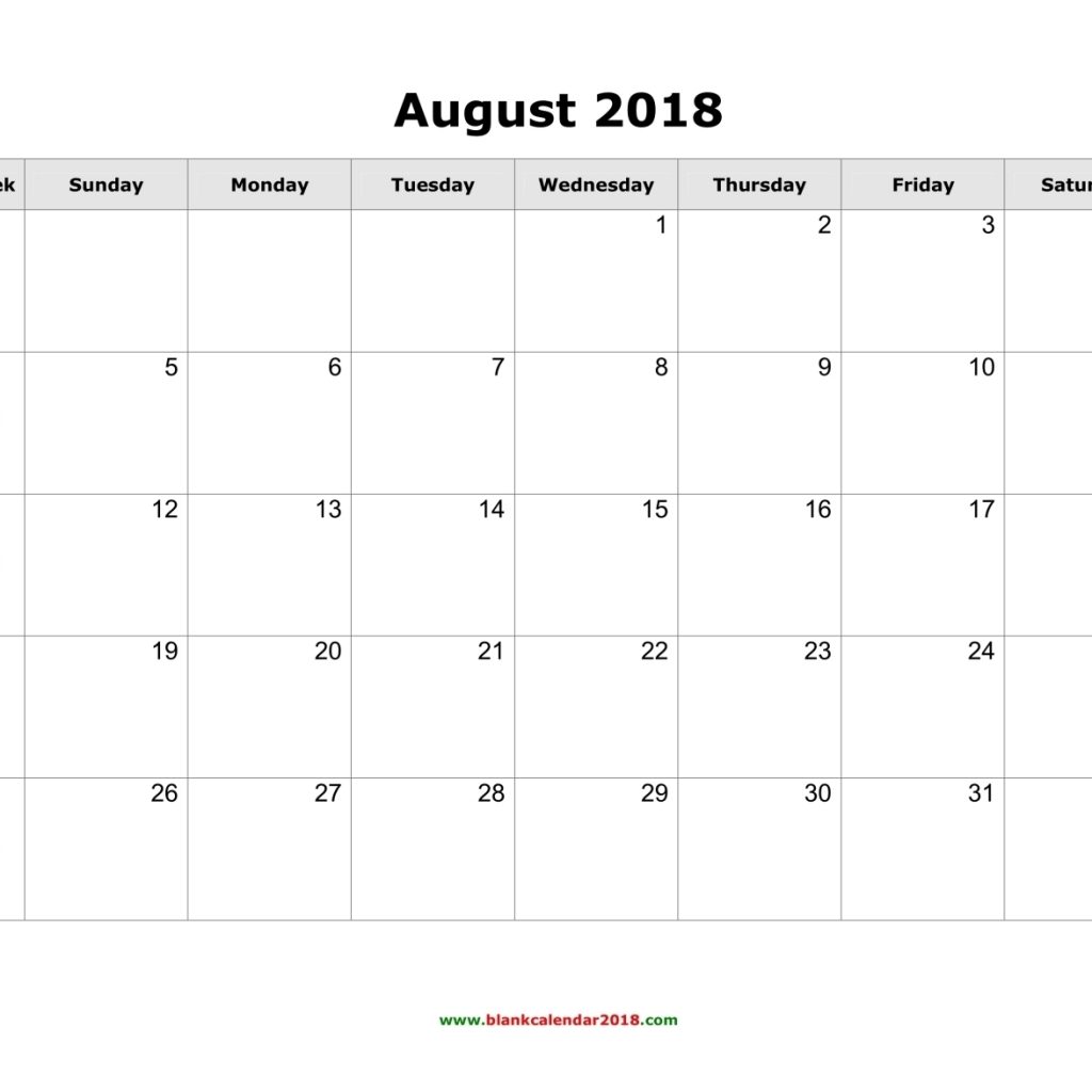 Blank Calendar For August 2018