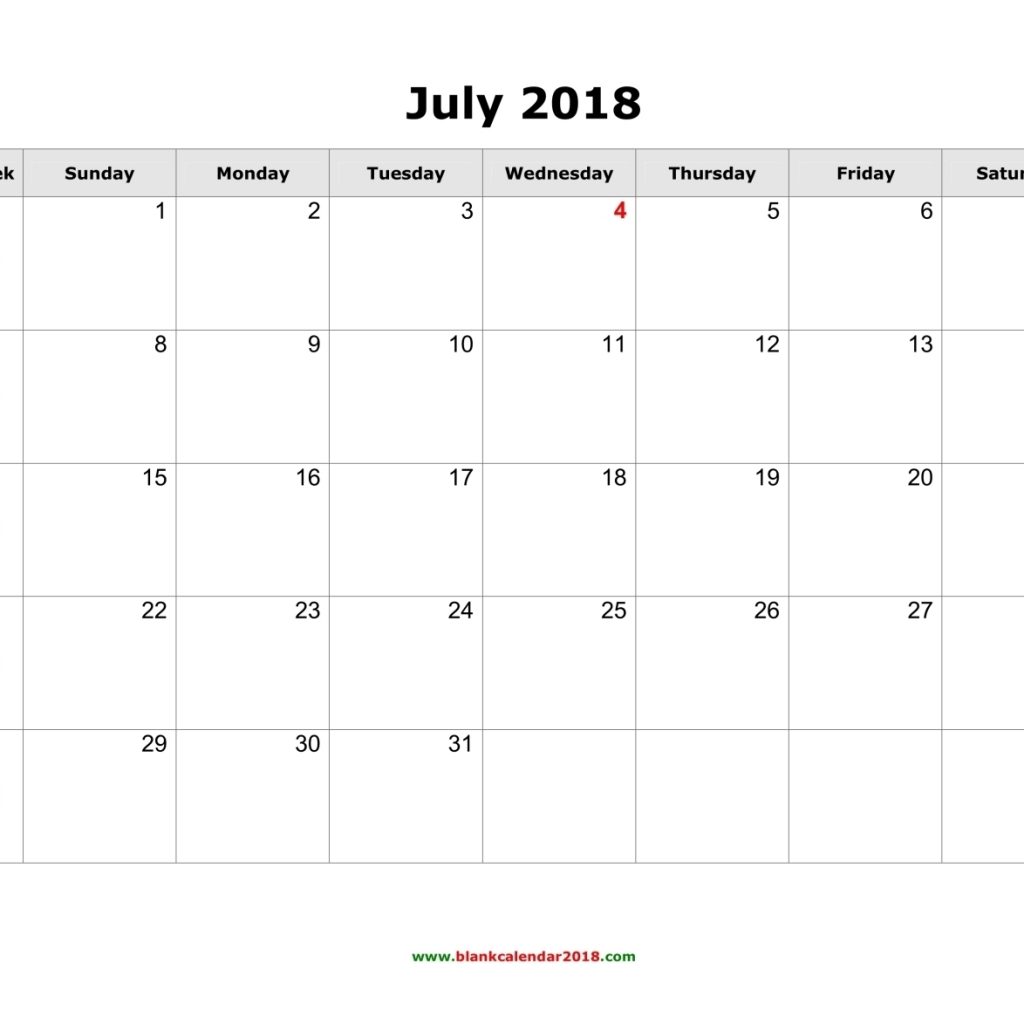 Blank Calendar For July 2018