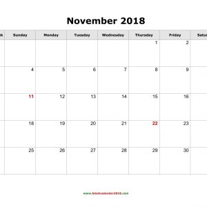 Blank Calendar For November 2018