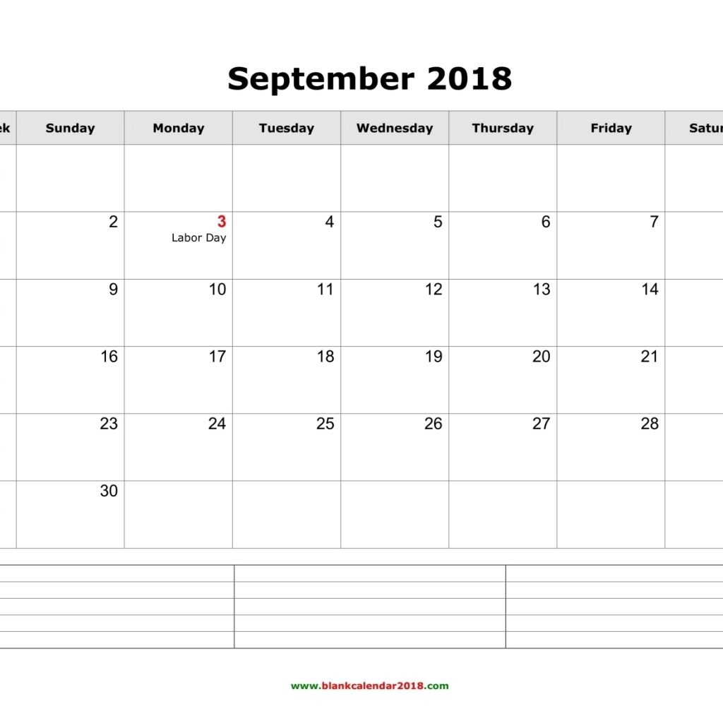 Blank Calendar For September 2018