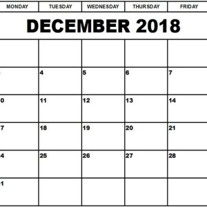 Blank December 2018 Calendar Editable Template December 2018