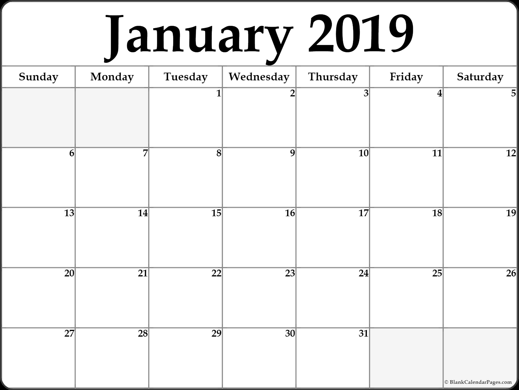 Blank January 2019 Calendar Printable Printable