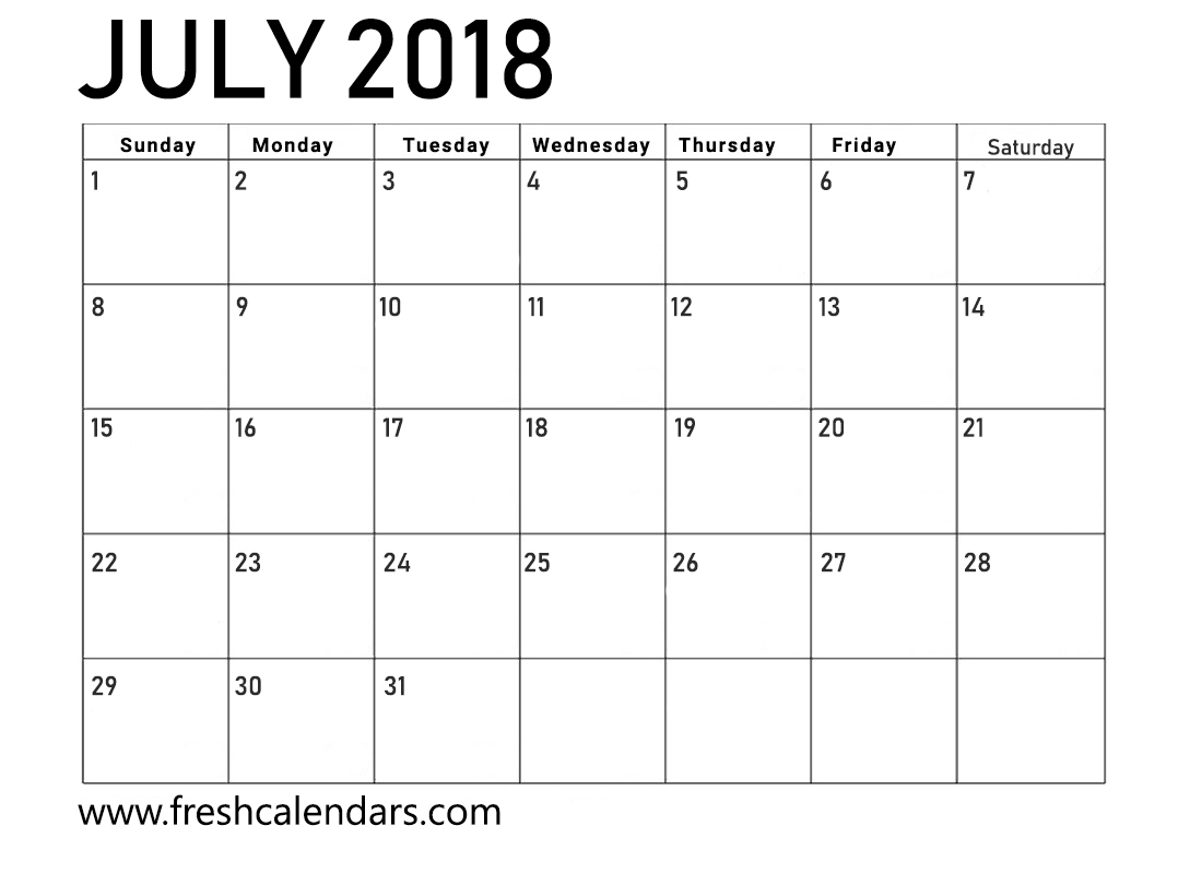 Blank July 2018 Calendar Printable Templates Printable Calendar 2018