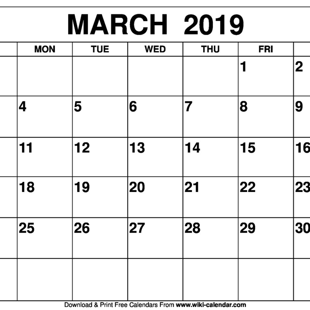 Blank March 2019 Calendar Printable