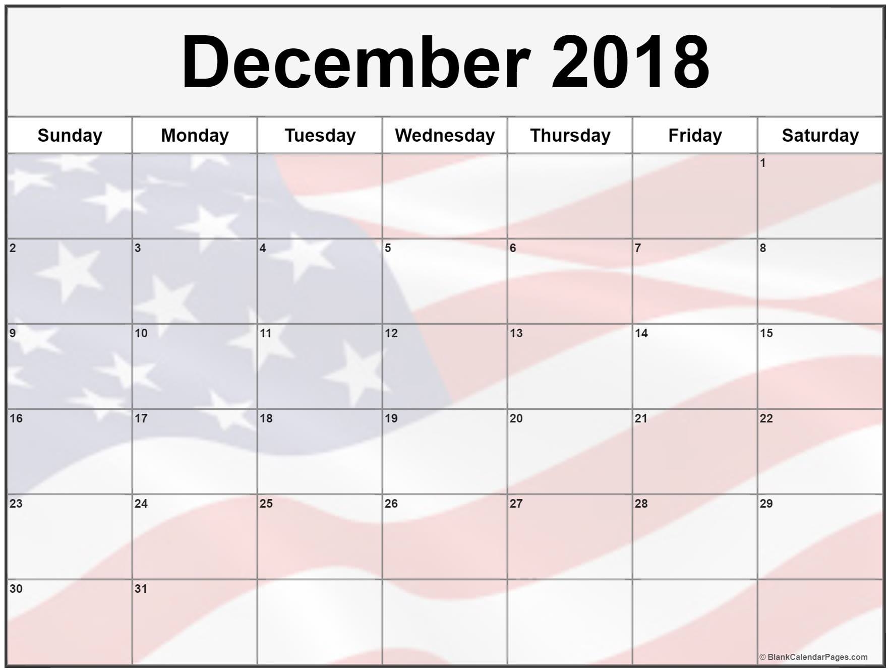 December 2018 Calendar Free Printable Monthly Calendars 