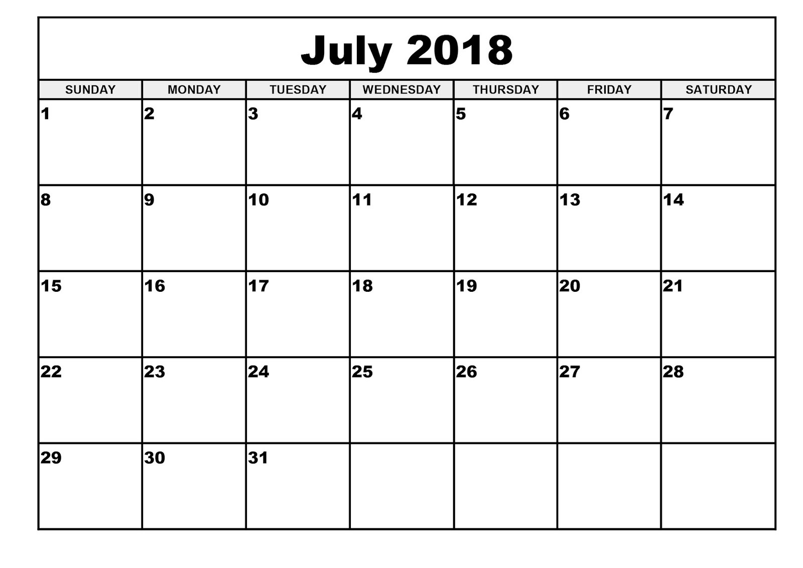 Free July 2018 Calendar Printable Blank Templates Word Pdf 2018 