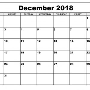 Free Printable December 2018 Editable Calendar September 2018