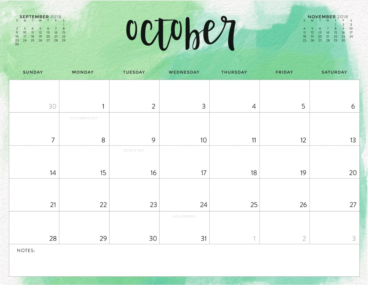 Free Printable October 2018 Personalized Calendar Wallpaper