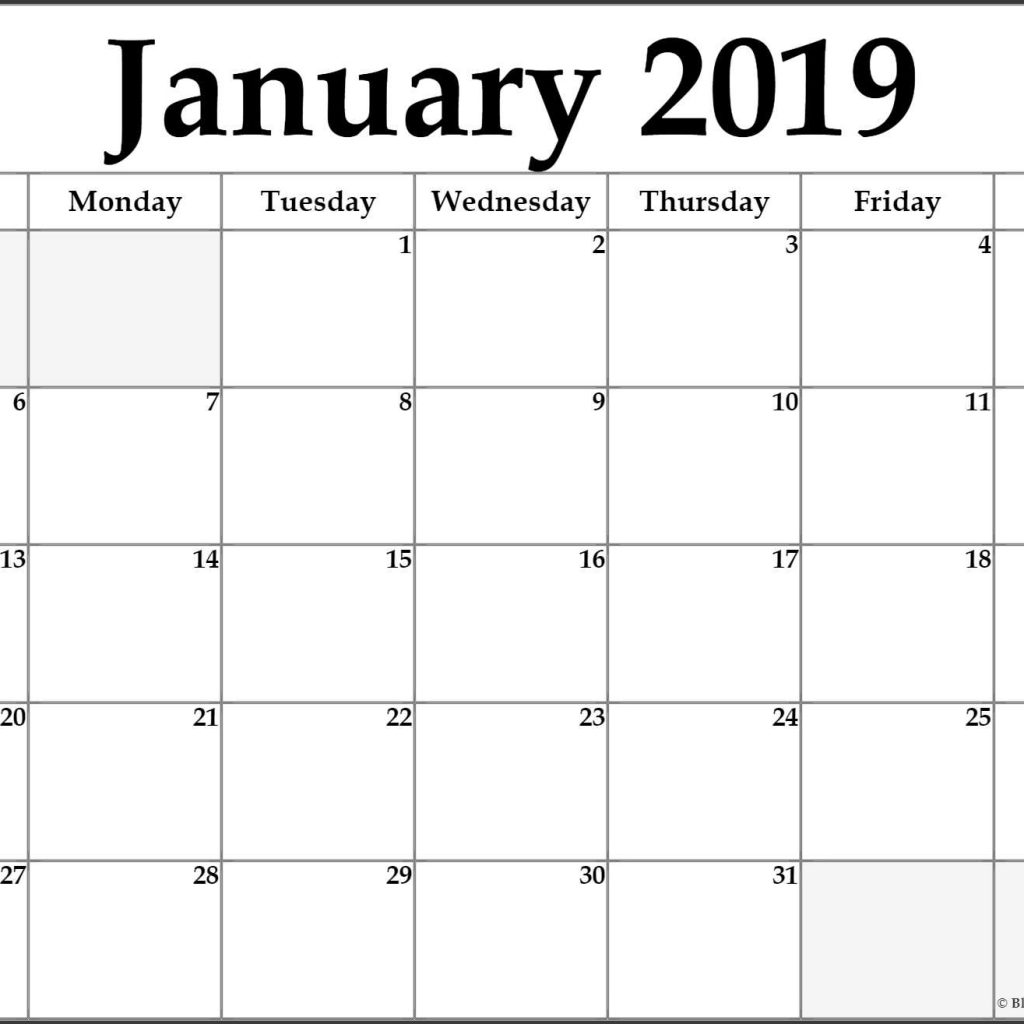 January 2019 Blank Calendar Templates