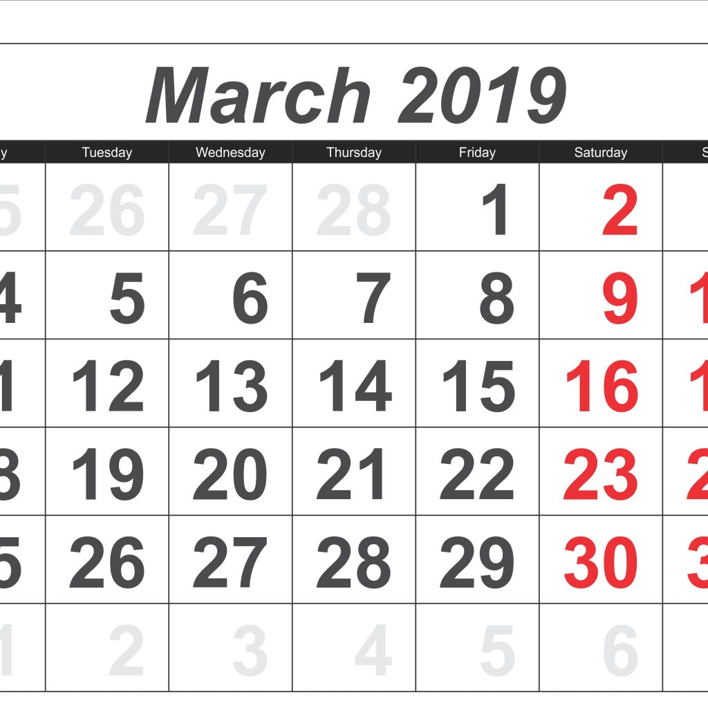 March 2019 Calendar Word Free Printable Word Excel