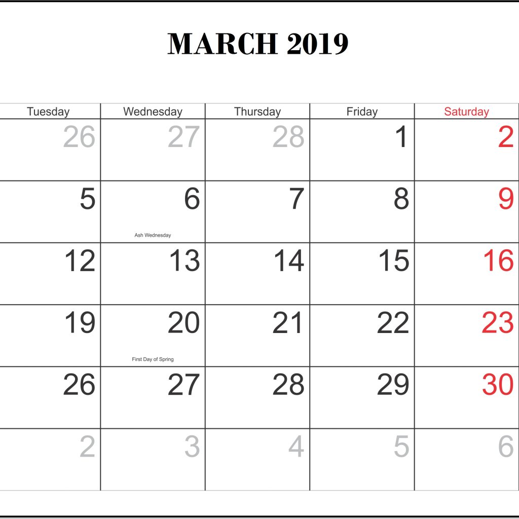 Monthly 2019 Calendar Templates March Monthly Calendar Templates